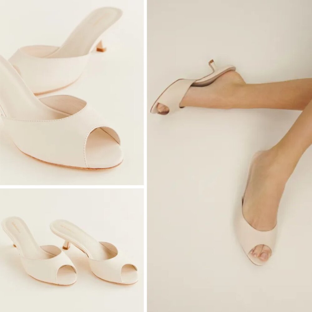New Reformation Winnie Peep Toe Heeled Mule 7 Almond Leather